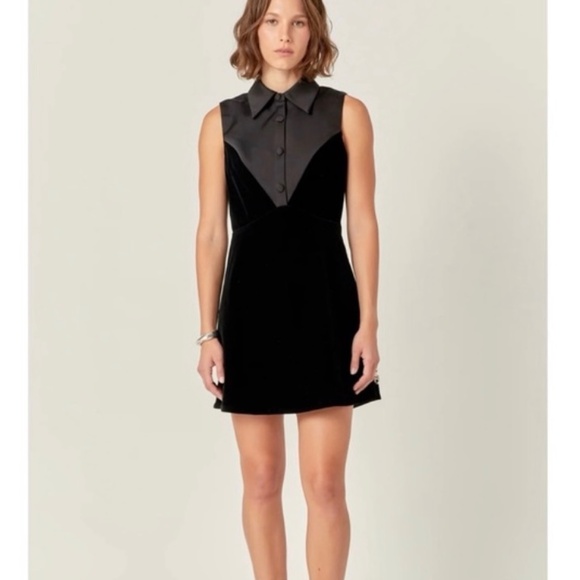 English Factory Anthropology Brand Black Velvet Mini Dress - Picture 1 of 7